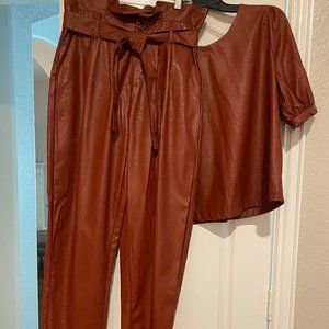 Paper-bag waist cropped pants and matching top